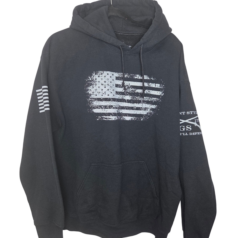 Grunt Style Mens Large Black Graphic Hoodie American Flag Patriotic